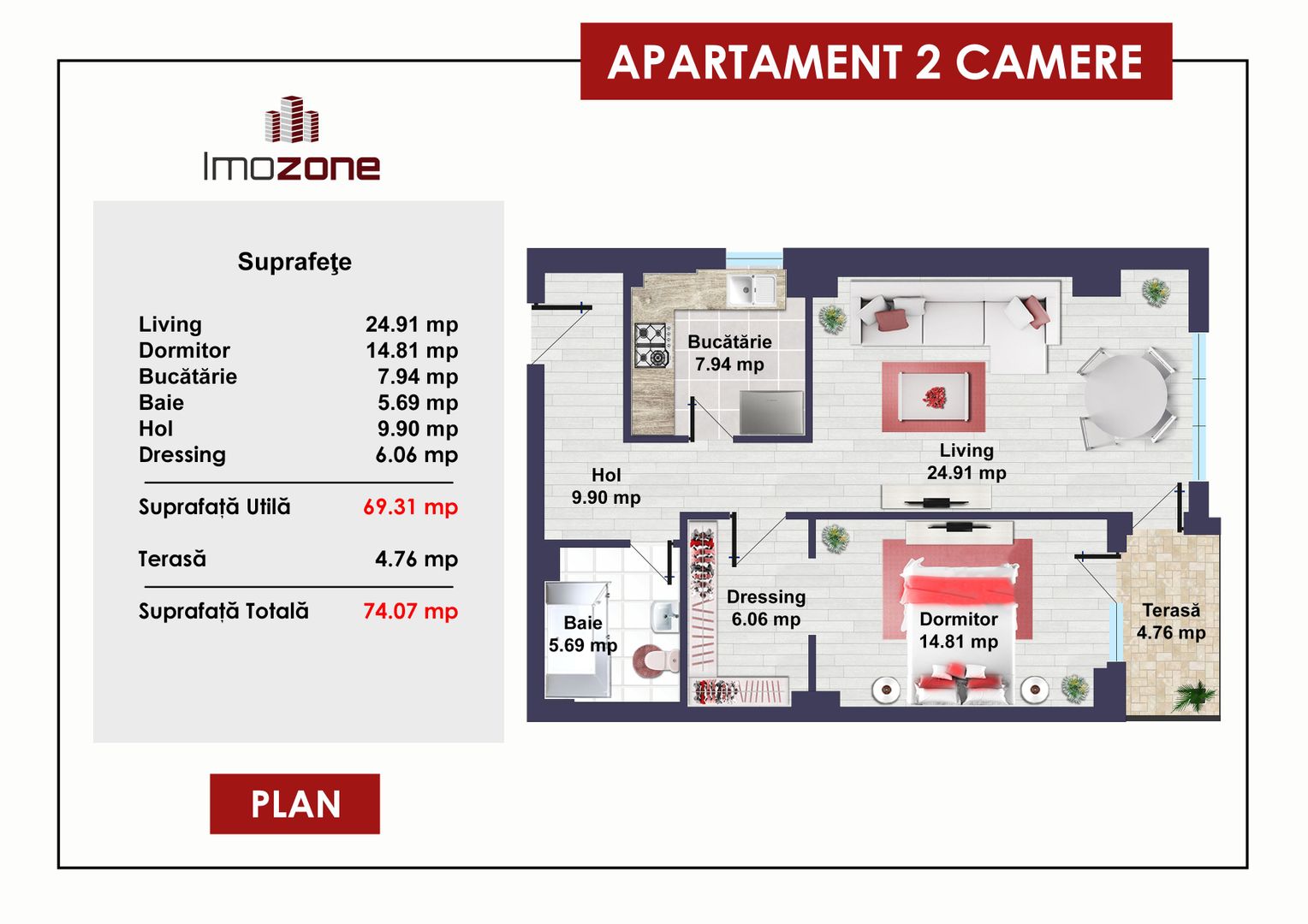 Ansamblul Primavara, 2 camere, decomandat, 74mp, finisat modern si centrala noua - Poză 3