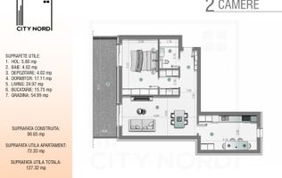 Apartament 2 Camere 72mpu cu 55mp Grădină – CITY NORD Ștefan cel Mare