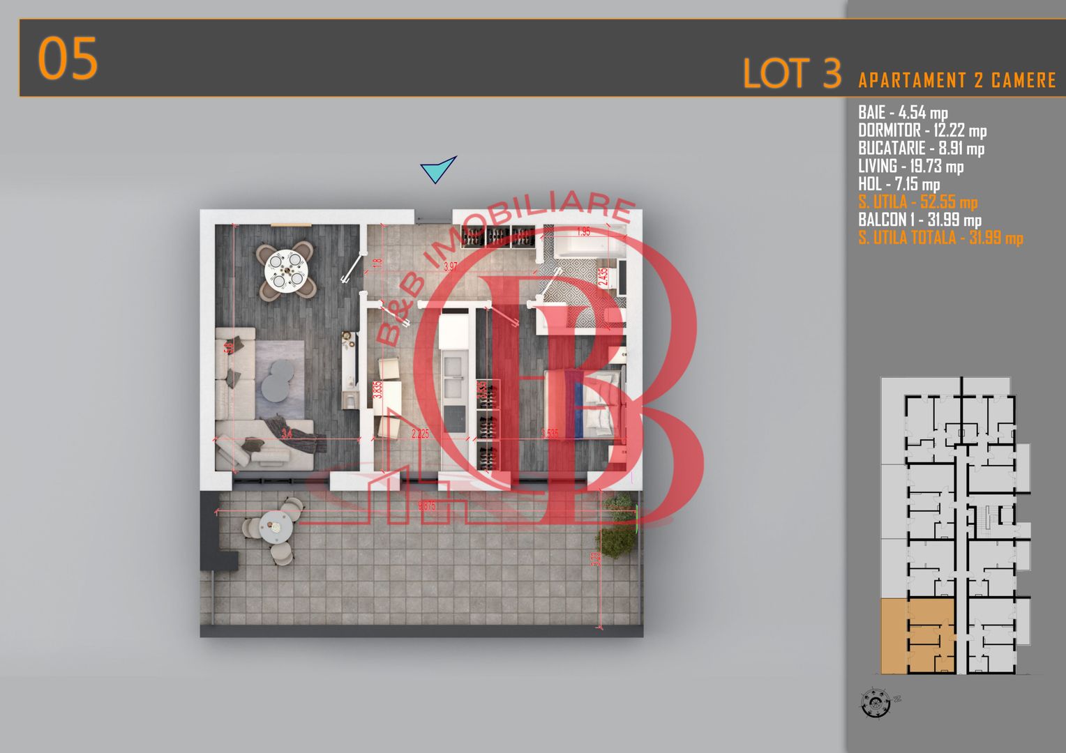 Apartament 2 camere cu terasa Titan-Pallady-Metrou Teclu - Schiță 6