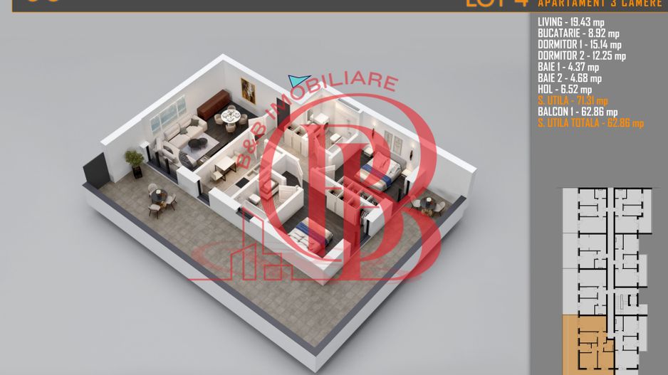 Apartament 3 camere Titan Th. Pallady-Sector 3-Metrou Teclu - Schiță 1