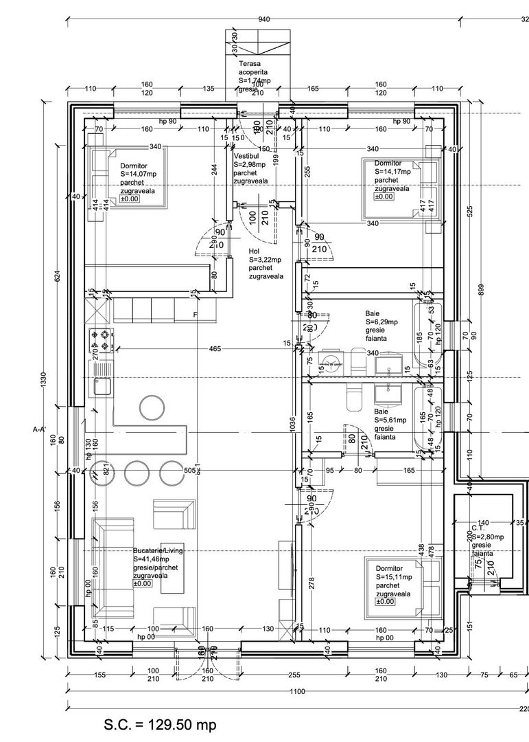 Vilă Individuală Parter - 130mp construiti - 396mp teren - Schiță 12