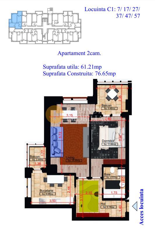 COPOU - 2 camere decomandat - 61mp - INTABULAT - Poză 10