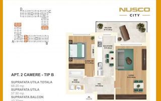 VANZARE 2CAMERE | NUSCO FAZA 1 | 58MP | TERASA 11MP | FINISAJE MODERNE - Schiță 5