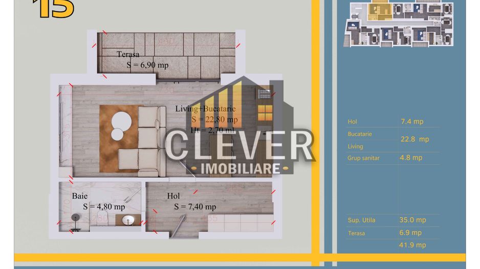 Garsonieră 42mp, Comision 0%, Pallady | 12 min metrou Teclu - Schiță 12