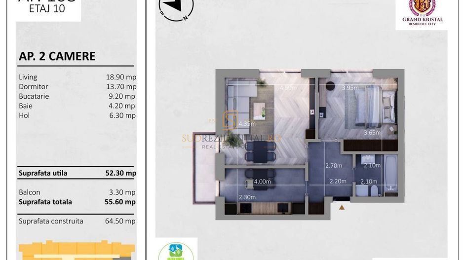Apartament cu 2 camere | The Grand Kristal Residence – Faza II - Poză 11
