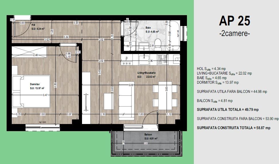 Apartament nou, mobilat, utilat, parcare si TVA incluse, comision 0 - Schiță 8