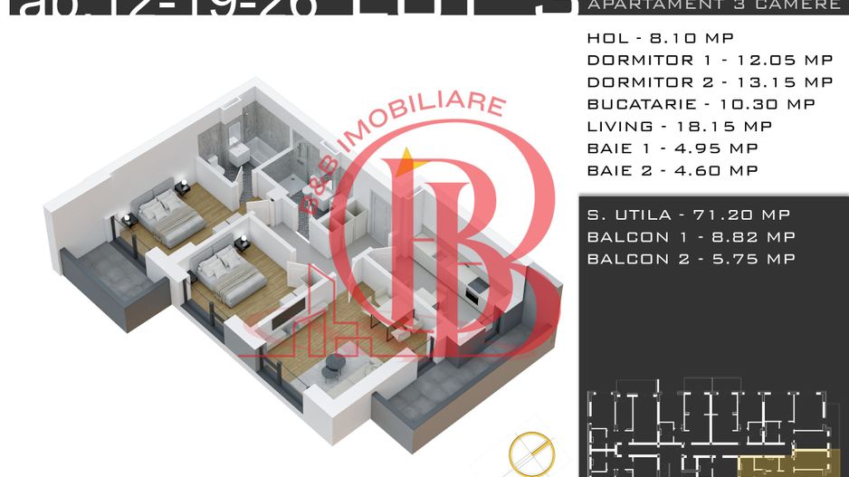 Apartament 3 camere-Promotie Parcare-Theodor Pallady - Schiță 2