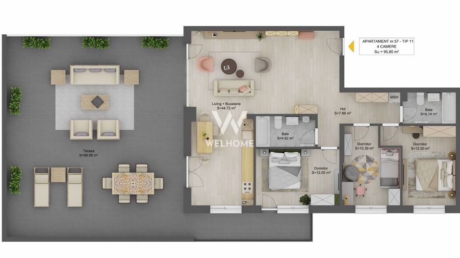 Penthouse 4 camere LA CHEIE- terasa 98 mp - Sibiu - Schiță 6