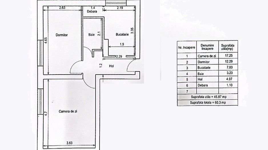 Apartament decomandat, 2 camere, 46 mp – Centru Civic, Brașov - Schiță 13