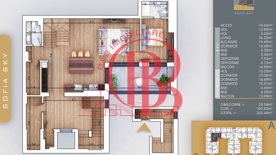 Apartament 5 camere Scara interioara Bloc Finalizat Pallady - Schiță 5