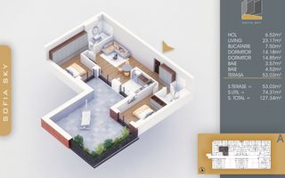 3 camere cu terasa  Titan Pallady  7 min Metrou Nicolae Teclu - Schiță 2