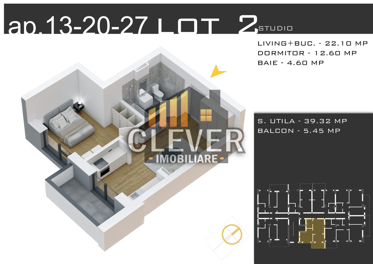 Studio cu Încălzire în Pardoseală și Parcare GRATUITĂ - Schiță 8