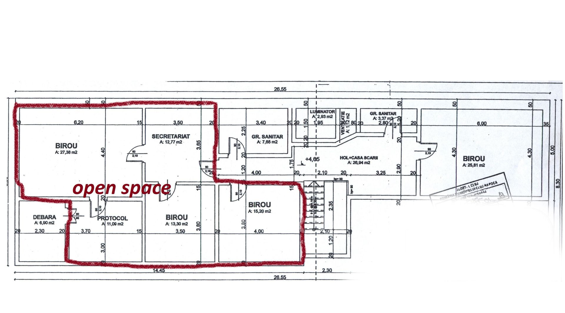 Spatiu comercial 230mp - 2 niveluri - zona Tribunal - Semicentral - Schiță 9