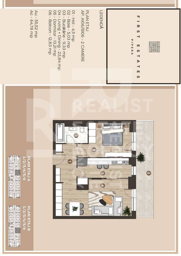 Vânzare, apartament, 2 camere, First Estates Pipera - Schiță 2