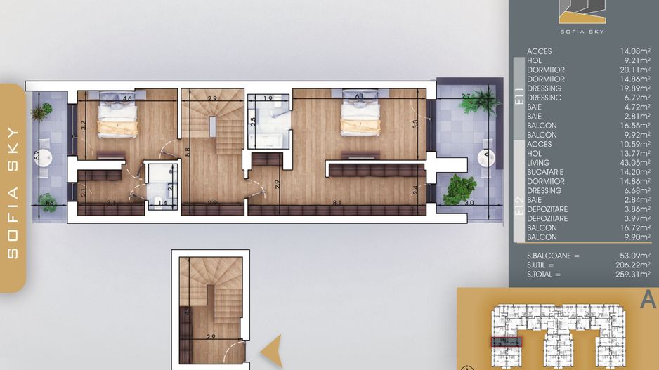 4 camere  duplex -  Titan Pallady  7 min Metrou N Teclu - Schiță 16