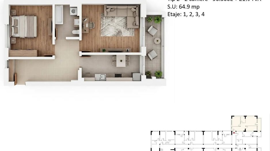 Apartamente 2 camere PLATINUM RESIDENCE Faza 3 - 2026 - Grand Arena - Poză 10