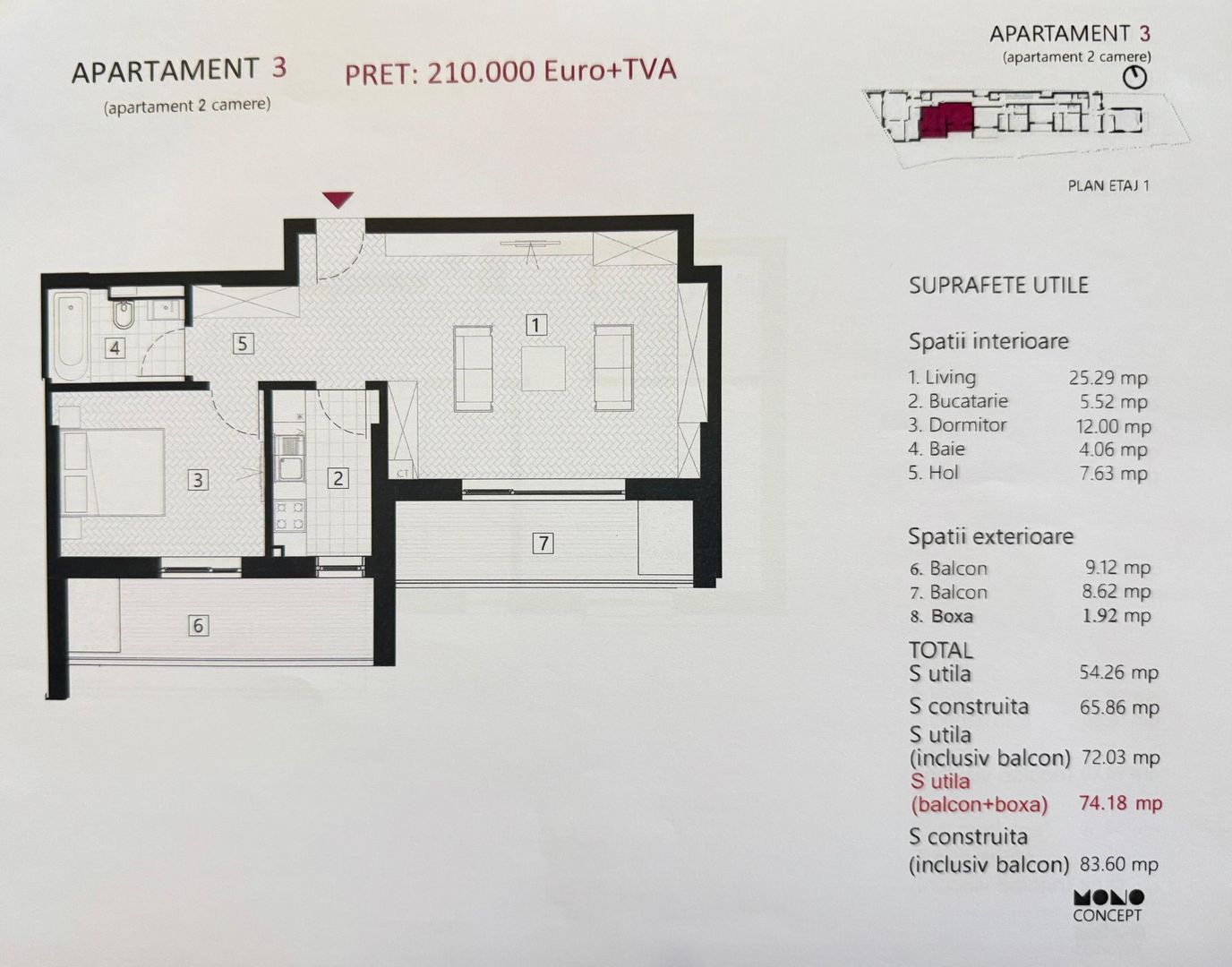 APARTAMENT 2 CAMERE ZONA EMINESCU | DACIA - Schiță 2
