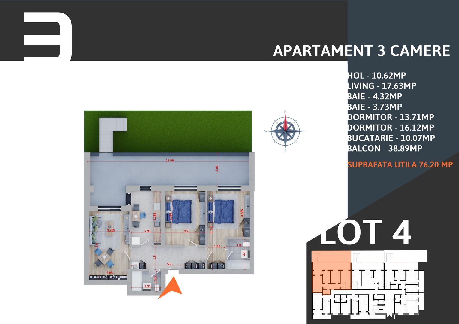 Oferta Lansare 3 camere cu Gradina parcare inclusa Titan Pallady Metrou Teclu - Schiță 2