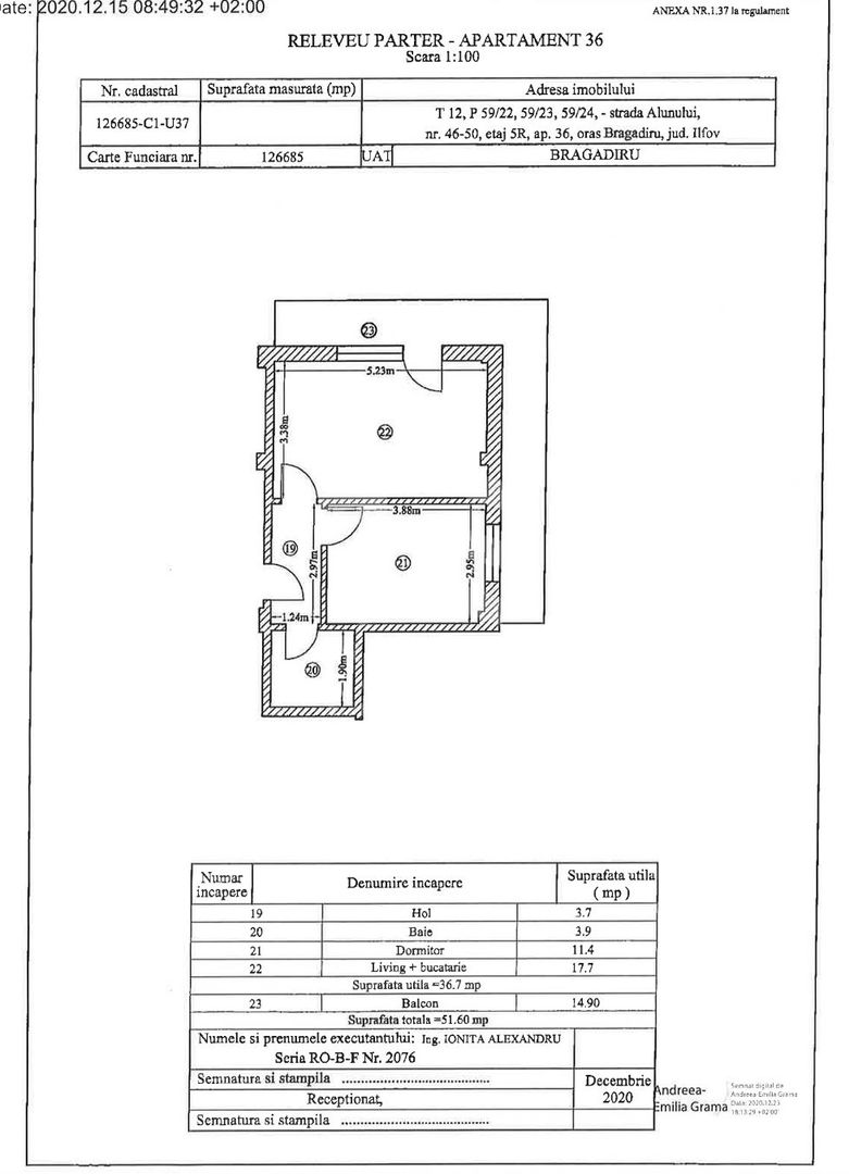 Apartament 2 camere Bragadiru Alunului, mobilat, balcon 15mp, parcare - Schiță 18