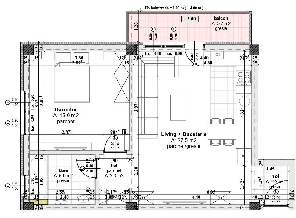 Apartament 3  camere, 77,9 mp, LA CHEIE , Sibiu - Schiță 6
