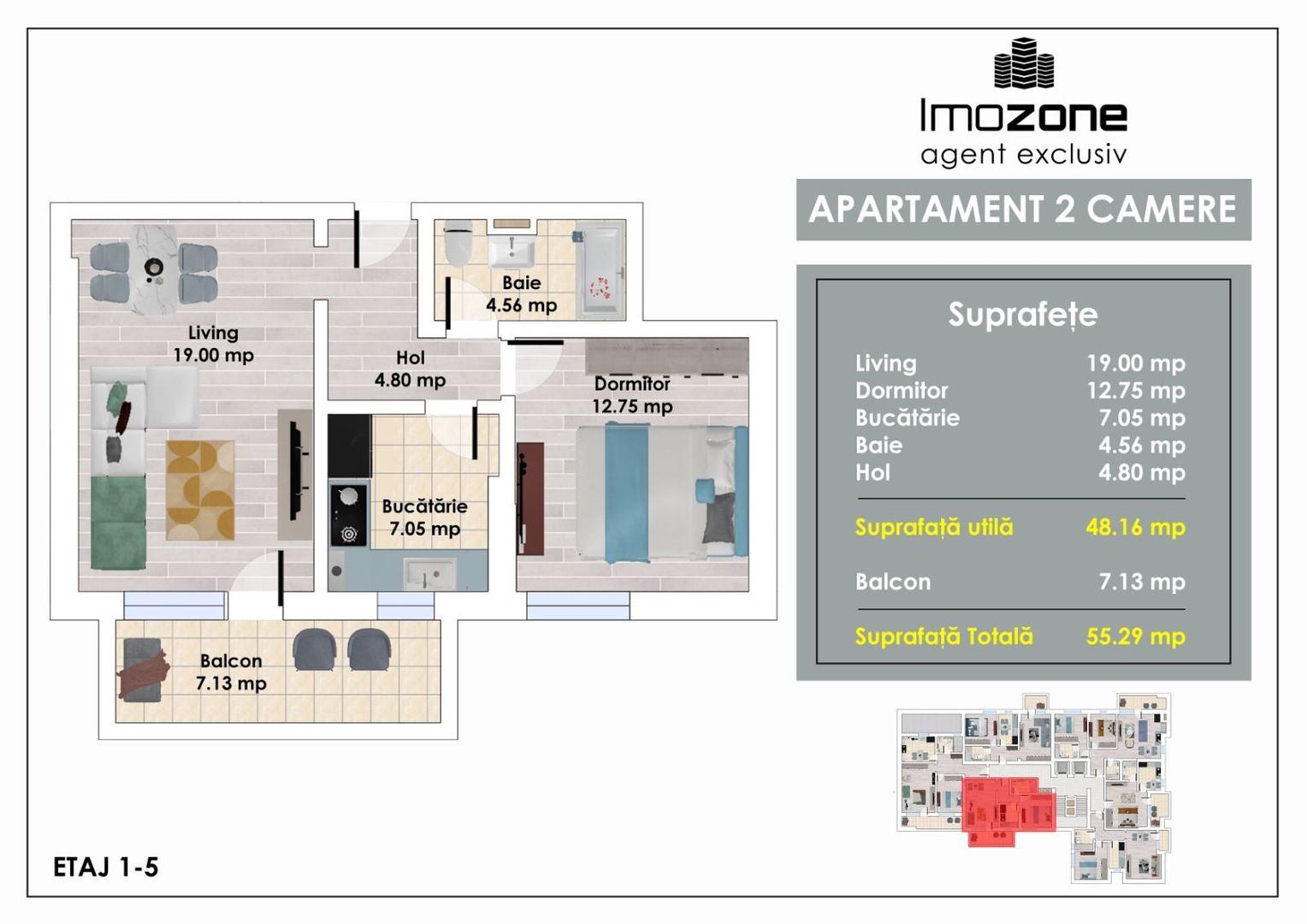 3 Camere | De Vanzare | Bloc Nou | 2 Bai | Living Spatios | 77 mp | Balcon - Poză 6