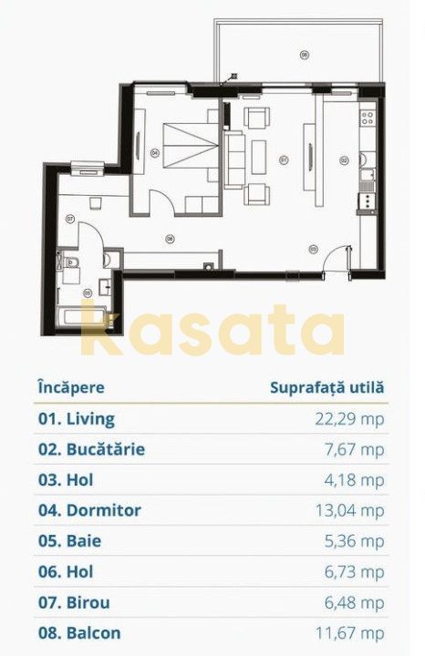 2 camere Superior | 1 Dormitor + Birou/Dressing | Premium - Poză 12