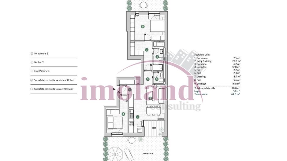 3 camere+gradina - mobilat+utilat - Avalon Estate-Pipera - Schiță 12