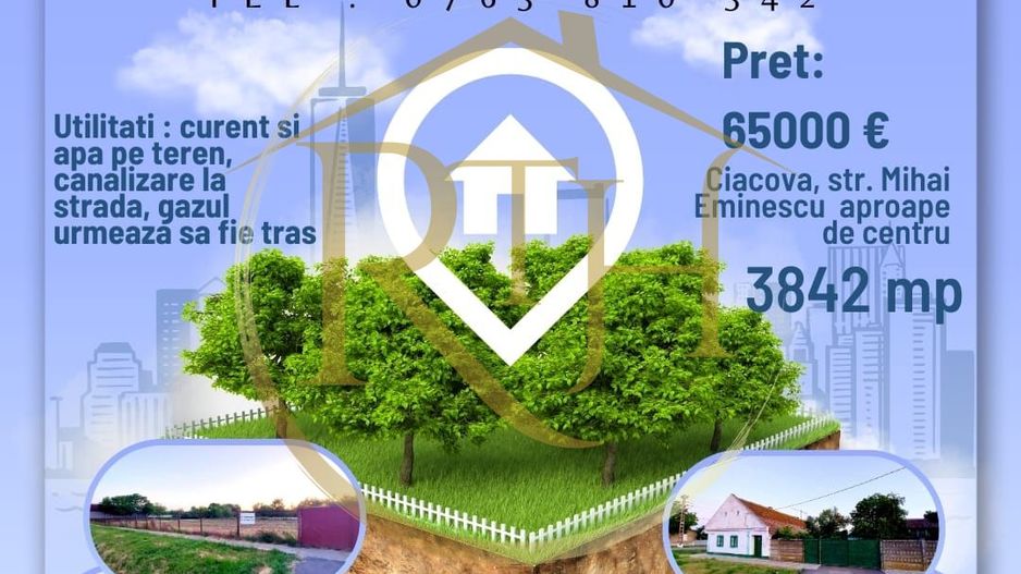 Vand teren 3842 mp, cu utilitati si nr de casa, Ciacova, zona Buna. - Poză 4