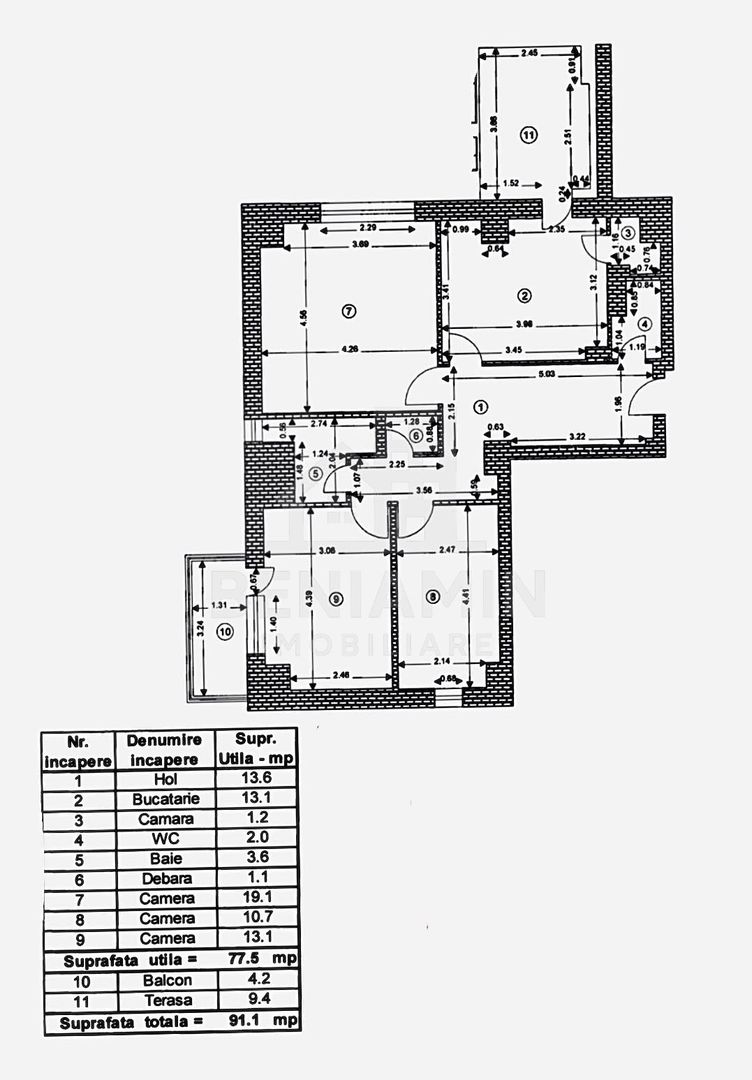 3 Decomandate- 91mp- Etaj 1- Centrala- 2 Bai- Terasa- AFI Mall - Schiță 11