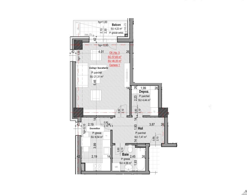 Apartament NOU INTABULAT 2 camere 50 mp+ loc parcare Copou 120000 EURO - Poză 9