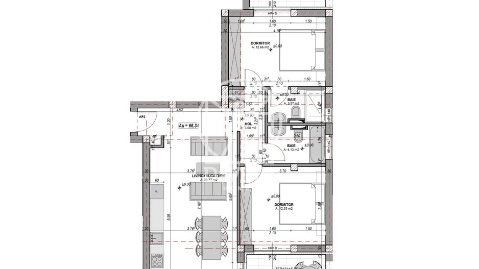 Apartament 3 camere, 66.34 mpu, 2 bai cu geam (LOG-GAL-ap.7) - Poză 2