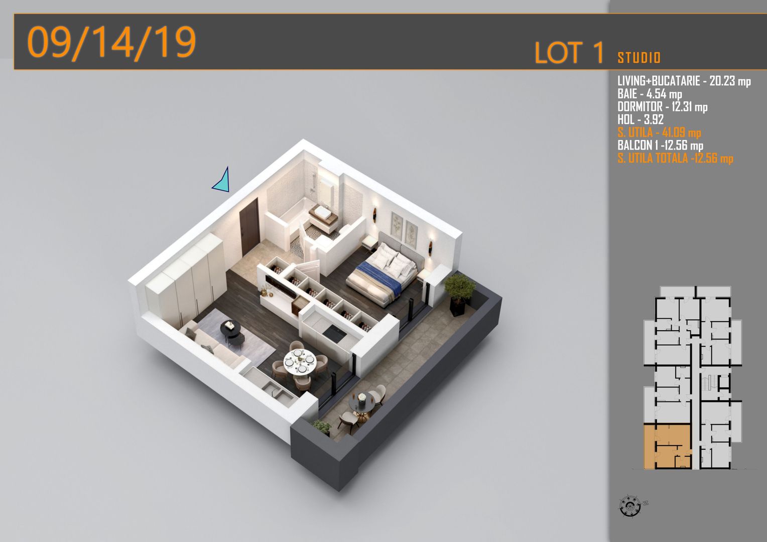 APARTAMENT 2 CAMERE TIP STUDIO CU INCALZIRE IN PARDOSEALA - Poză 4