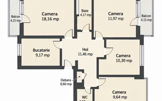 Apartament 4 camere decomandat, complet renovat, etaj 1, Iulius Mall - Schiță 16