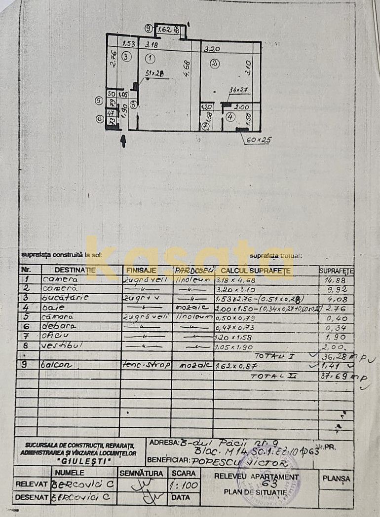Apartament 2 Camere | Zona Veteranilor | Metrou | Centrala proprie - Schiță 11