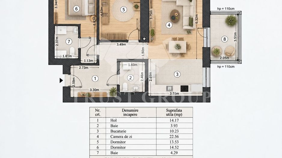 Apartament 3 camere Domenii | Loc de parcare - Schiță 12