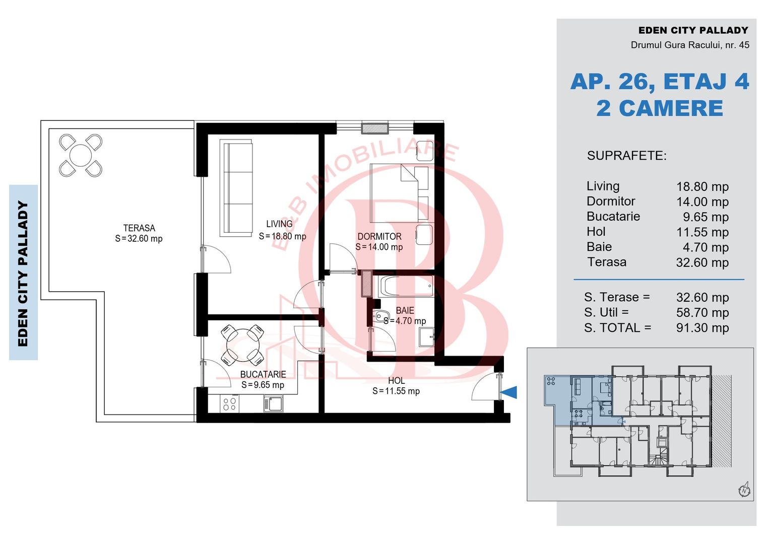 Apartament 2 Camere + terasa 32mp-Titan Pallady-Metrou Teclu - Poză 3