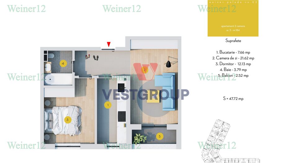 Apartament 2 Camere Direct Dezvoltator Weiner2 VestGroup Stradal - Schiță 11