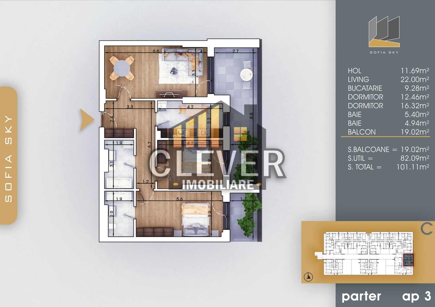 Apartament 3 Camere 101 mp Finalizat | Parcare |  - Pallady, 8 min metrou Teclu - Poză 1