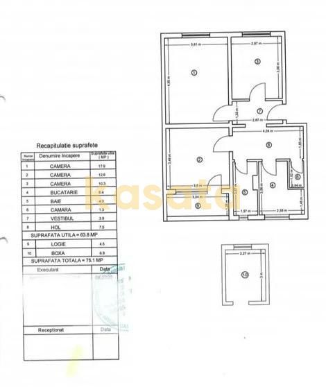 3 camere decomandat | Etaj 3/4 | Balcon 4,5 mp | Boxă cadastrală 7 mp - Schiță 1