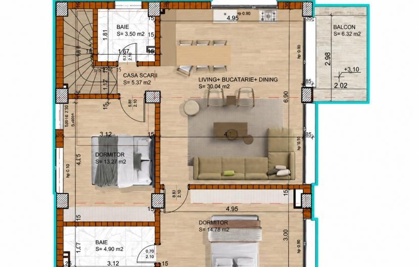3 camere Domeniicu curte proprie 141 mp | Piata Domenii | Imobil Boutique 20 - Schiță 10