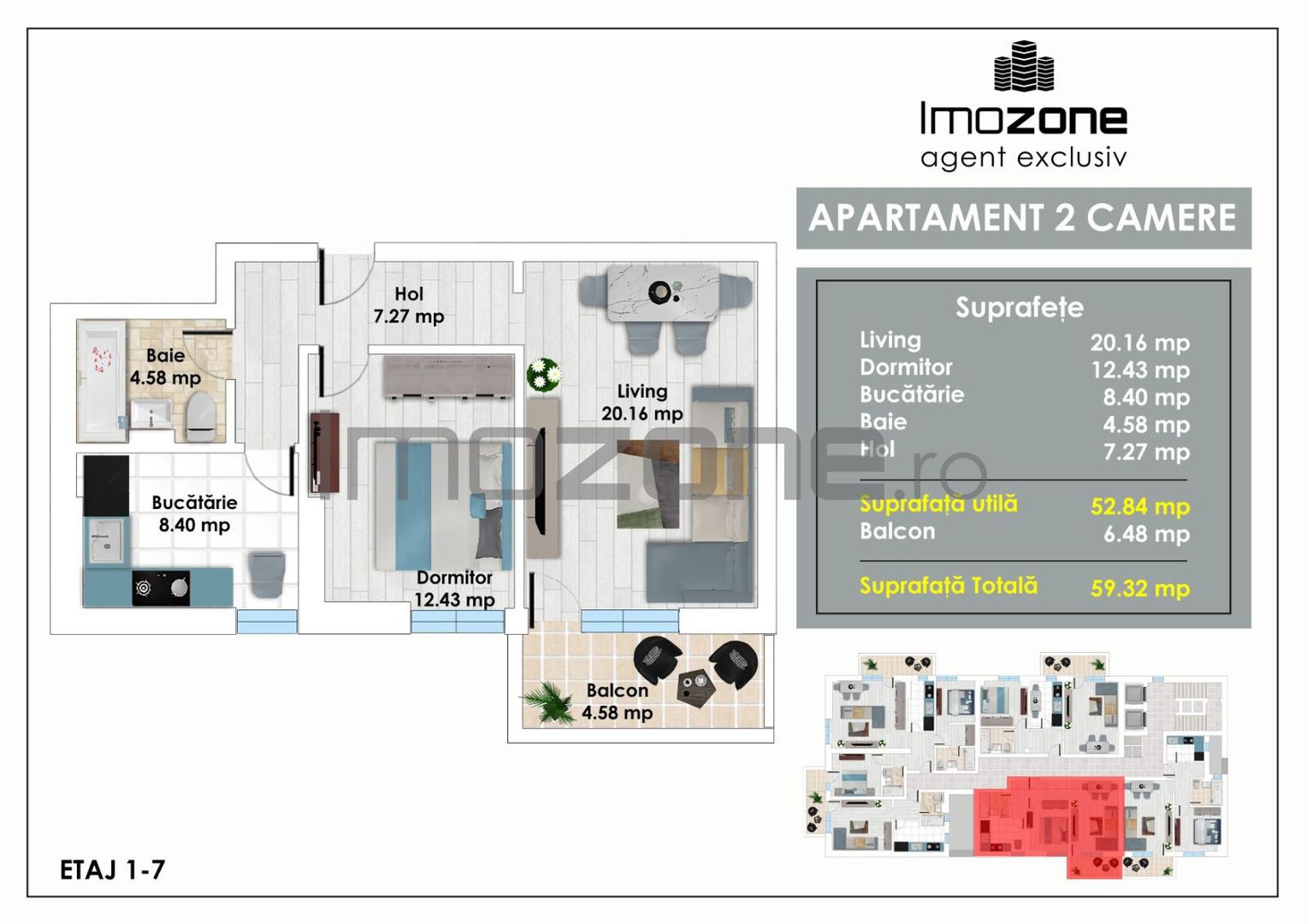 Apartament Spatios cu 2 Camere, 59 mp, Balcon, Bucatarie Inchisa, langa Metrou - Poză 1