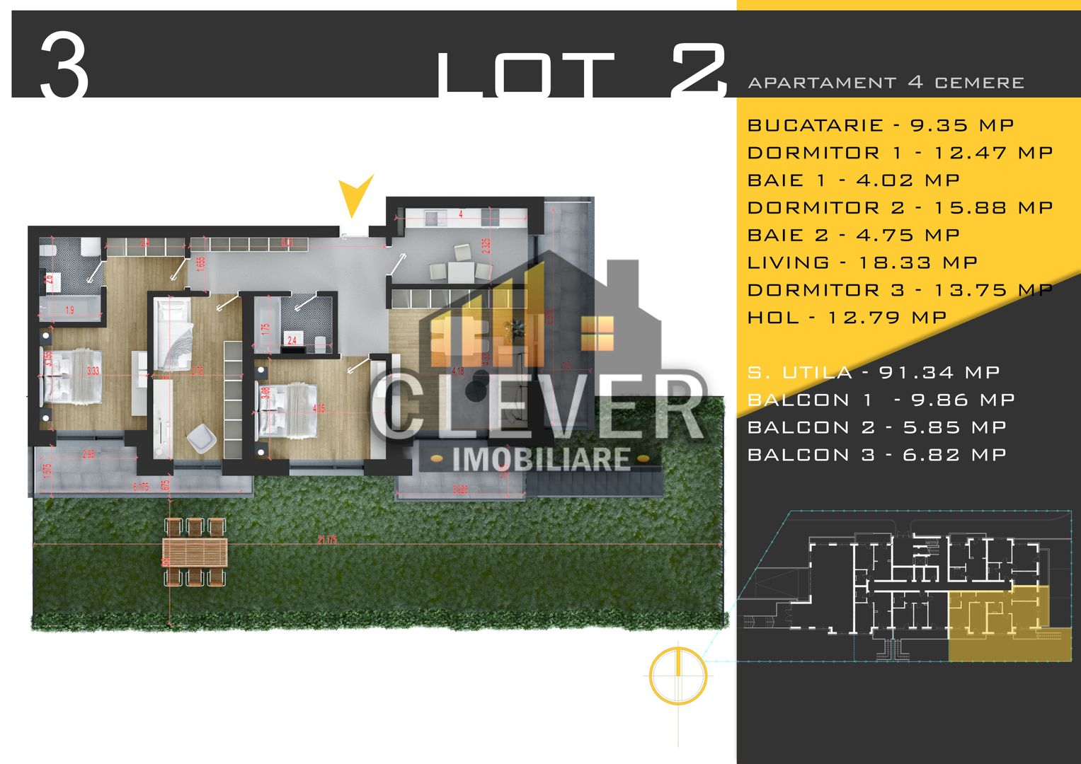 Apartament 4 camere cu  Gradina 113mp Comision 0, Pallady - Schiță 11
