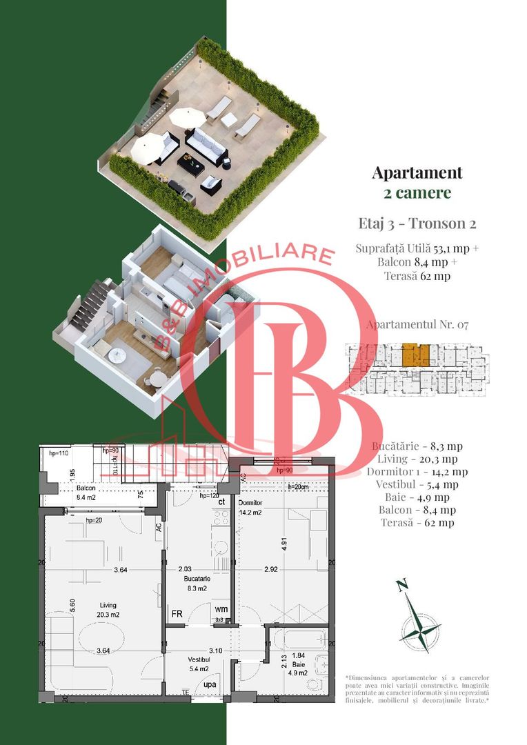 Apartament 2 camere Terasa Privata 62mp-Theodor Pallady - Schiță 2