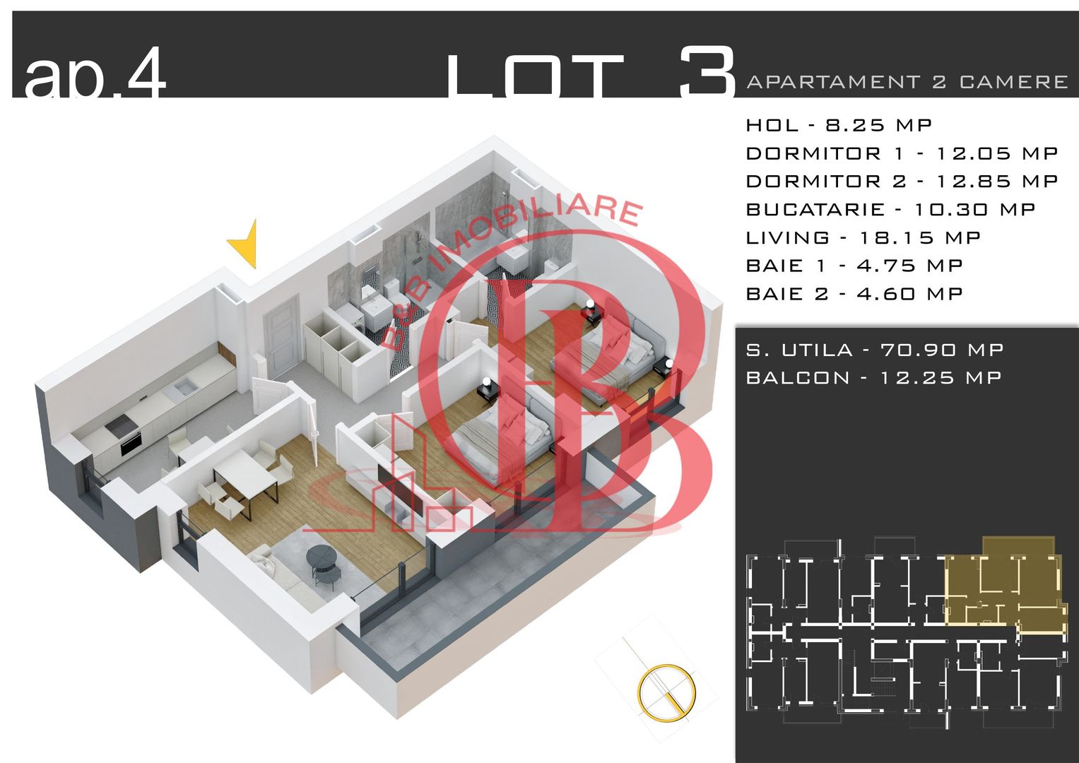 3 camere -parcare inclusa - proiect nou -Pallady - Schiță 13