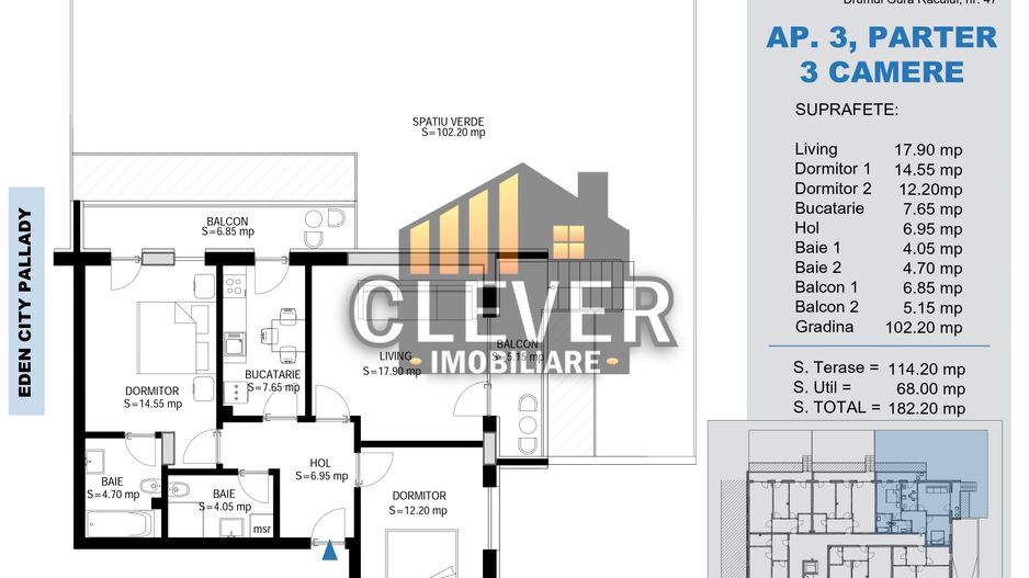 3 camere parter + grădină proprie – bloc nou Pallady - Schiță 8