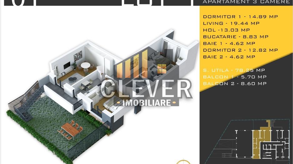 Apartament 3 Camere + Grădină 58mp | Comision 0% | Zona Pallady - Schiță 11