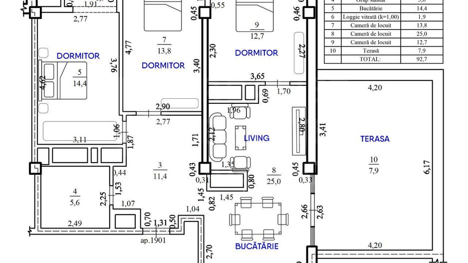 Vânzare, penthouse cu terasă, 3 camere, bd. Mircea cel Bătrân, Ciocana - Poză 17