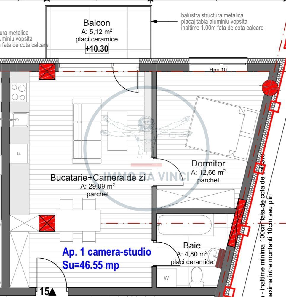 Apartament 47mp+6mp balcon Zona Marasti/Bulgaria/Kaufland Marasti - Schiță 3