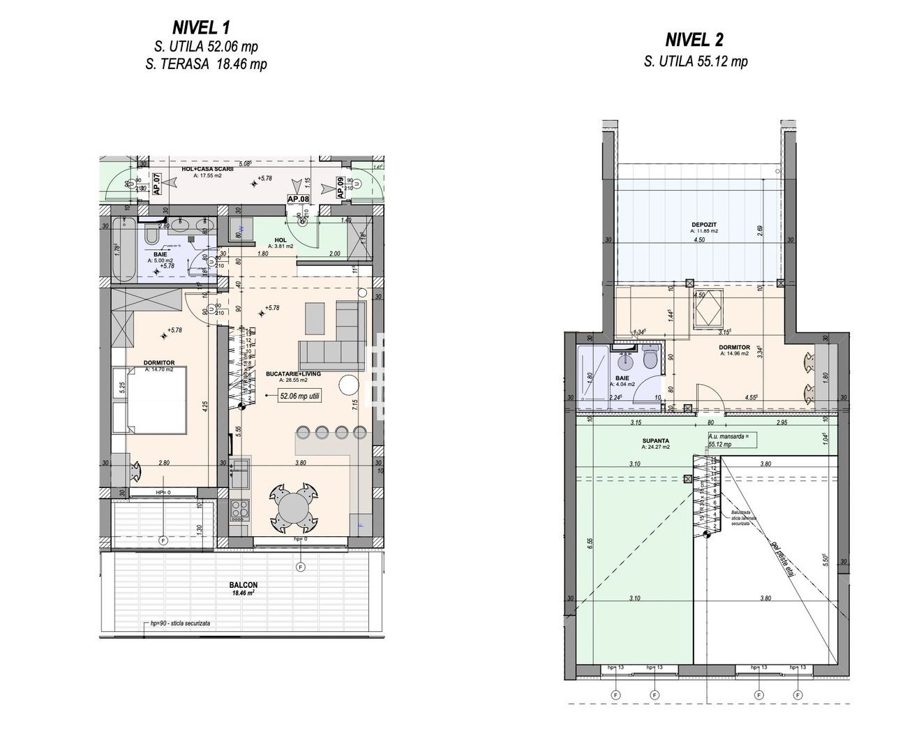 Penthouse 3 camere la cheie, intabulat, terasă 18 mp | DaVinci Homes - Schiță 12