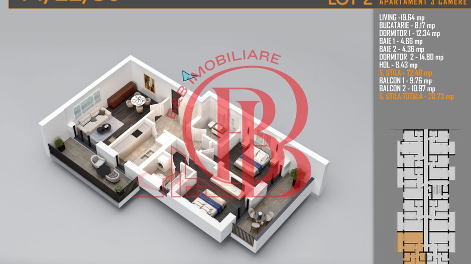 Apartament 3 camere Titan Th. Pallady-Sector 3-Metrou Teclu - Schiță 2